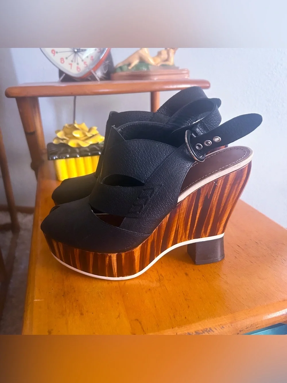 Retro Platform Wedges | Slingback | Black | Proenza Schouler | 8 8.5
